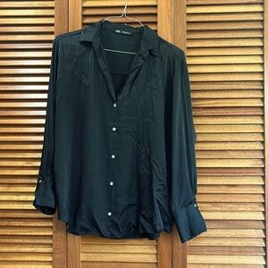 Zara Satin Long Sleeve Button Down Shirt M